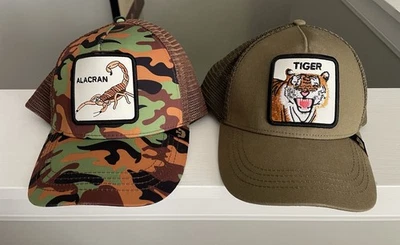 2 NWOT Goorin Bros Animal Farm Trucker Snapback Hat Alacran Scorpion Camo Tiger - Image 1 of 4