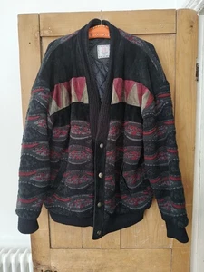 Vintage Coogi Style Suede Knitted Jacket Over Coat Thick 90s XL Celio - Picture 1 of 24