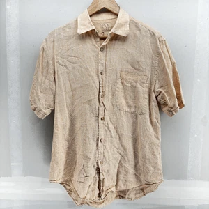 Jos A Bank Shirt Mens M Orange 100% Linen Button Down Short Sleeve Textured Prep - Picture 1 of 5