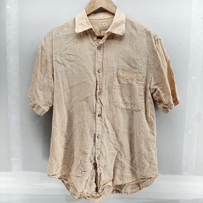 Jos A Bank Shirt Mens M Orange 100% Linen Button Down Short Sleeve Textured Prep - Image 1 of 4
