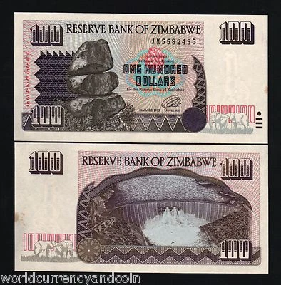 ZIMBABWE 100 DOLLARS P-9 1995 x 100 Pcs Lot Bundle ELEPHANT UNC ANIMAL BANKNOTE - Image 1 of 3