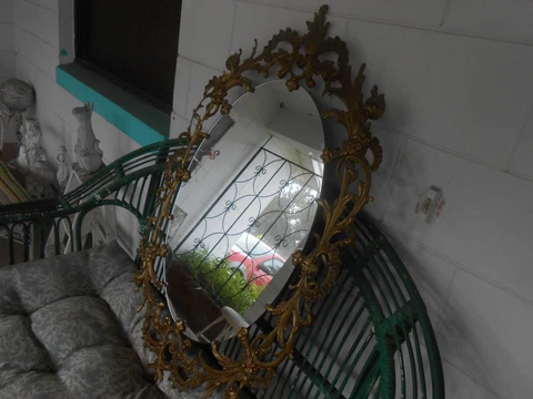 Vintage Very Ornate Gold Metal Large Wall Mirror Hollywood Regency 41" x 27" Cover