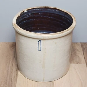 Antique Large 1-Gallon Beige & Brown Glazed Stoneware Crock/Farmhouse Home Decor - Bild 1 von 8