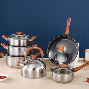 Topfset Edelstahl Kochgeschirr Induktion Kochtopf Set Töpfe m/ Glasdeckel/Pfanne - Bild 1 von 12