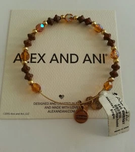 Alex and Ani VINTAGE AMBER and Brown and Gold Colored Beaded Bangle AA Box NWT - Picture 1 of 6