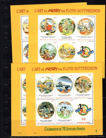 Central Africa 1221-28 Disney Mickey VF MNH Sheets of 6 and S/S A2 Cover