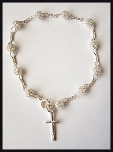 ROSARIO PULSERA EN PLATA DE LEY, SILVER HAND PENDANT ROSARY BRACELET IN SILVER - Picture 1 of 1