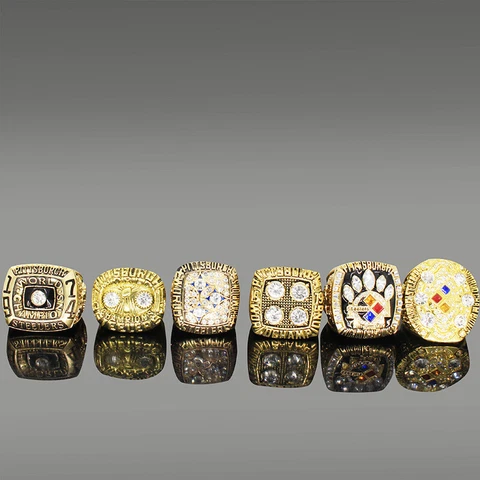 6 Pcs Pittsburgh Steelers Rings Steelers Championship Rings with Display Box Cover