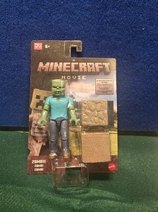 MINECRAFT MOVIE 4" Figure ZOMBIE With Cobblestone & Oak Wood 2025 - Picture 1 of 2