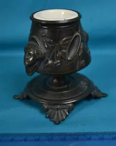 Fine Antique Victorian Bronze Neoclassical Inkwell With Ceramic Insert - Picture 1 of 9