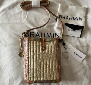 Brahmin Marley Saltwater Taffy Bungalow Leather/Straw Small Crossbody, NWT - Picture 1 of 15