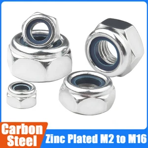 M2 - M16 Nyloc Nuts Nylon Insert Locking Nuts Bright Zinc Plated Grade 6 DIN 985 - Picture 1 of 6
