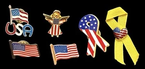 Lote de 6 - Alfileres Patrióticos Banderas Cintas de Ángel EE. UU. Estilos Surtidos Usados - Imagen 1 de 9