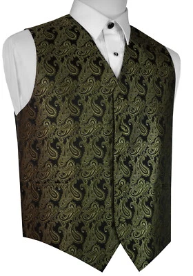 MEN'S OLIVE PAISLEY FORMAL DRESS TUXEDO VEST. WEDDING, PROM, HOMECOMING, CRUISE - Image 1 of 4