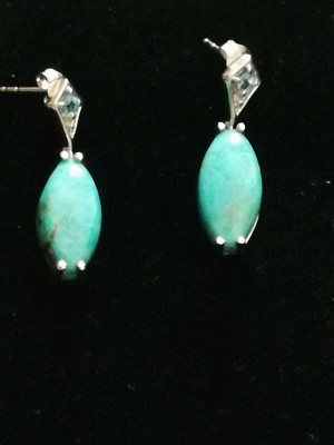 Orecchini da donna in argento, vintage pendenti  pietra turchese per lobi forati - Immagine 1 di 4