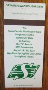 FUSSBALL: 2016 SASKATCHEWAN ROUGHRIDERS SPIELPLAN CFL SPORT MATCHBOOK COVER -D9 - Bild 1 von 2