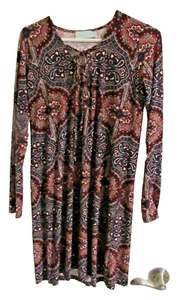 VERONICA Dress Long Sleeve lace up Tie Top BOHO Multi-color Stretch size S EUC - Picture 1 of 5