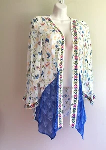 Soft Surroundings Duster Womens M Floral Semi Sheer Rayon Crepe 3/4 Sleeve - Picture 1 of 7