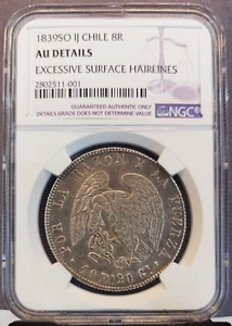 1839 CHILE SILVER 8 REALES CONDOR BREAKING CHAINS NGC AU DETAILS EXTREMELY RARE - Picture 1 of 3