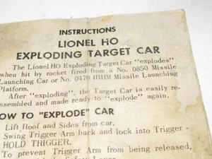 LIONEL POST-WAR ORIGINAL HO EXPLODING TARGET CAR INSTRUCTIONS- FAIR - SR42 - Picture 1 of 1