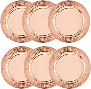 Copper Charger Plates - 6 Pack - 13 Inch Rose Gold Charger Plates with Hammered - Picture 1 of 5