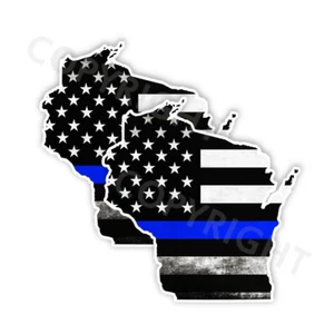 Thin Blue Line Decal State Wisconsin window vinyl sticker Various Size Distress - Picture 1 of 1