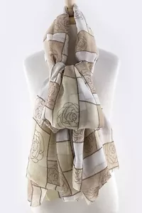 Sciarpa donna loop floreale taglia unica marrone geometrica check moda trasparente - Foto 1 di 1