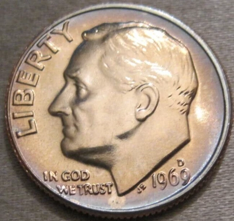 ALBUM TONED AS SHOWN - 1969 D UNCIRCULATED ROOSEVELT DIME *** 275 Cover