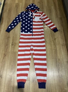 Tokyo Laundry American Flag Usa Hood Long Sleeve One Piece Suit sz Small Ex Con - Picture 1 of 13