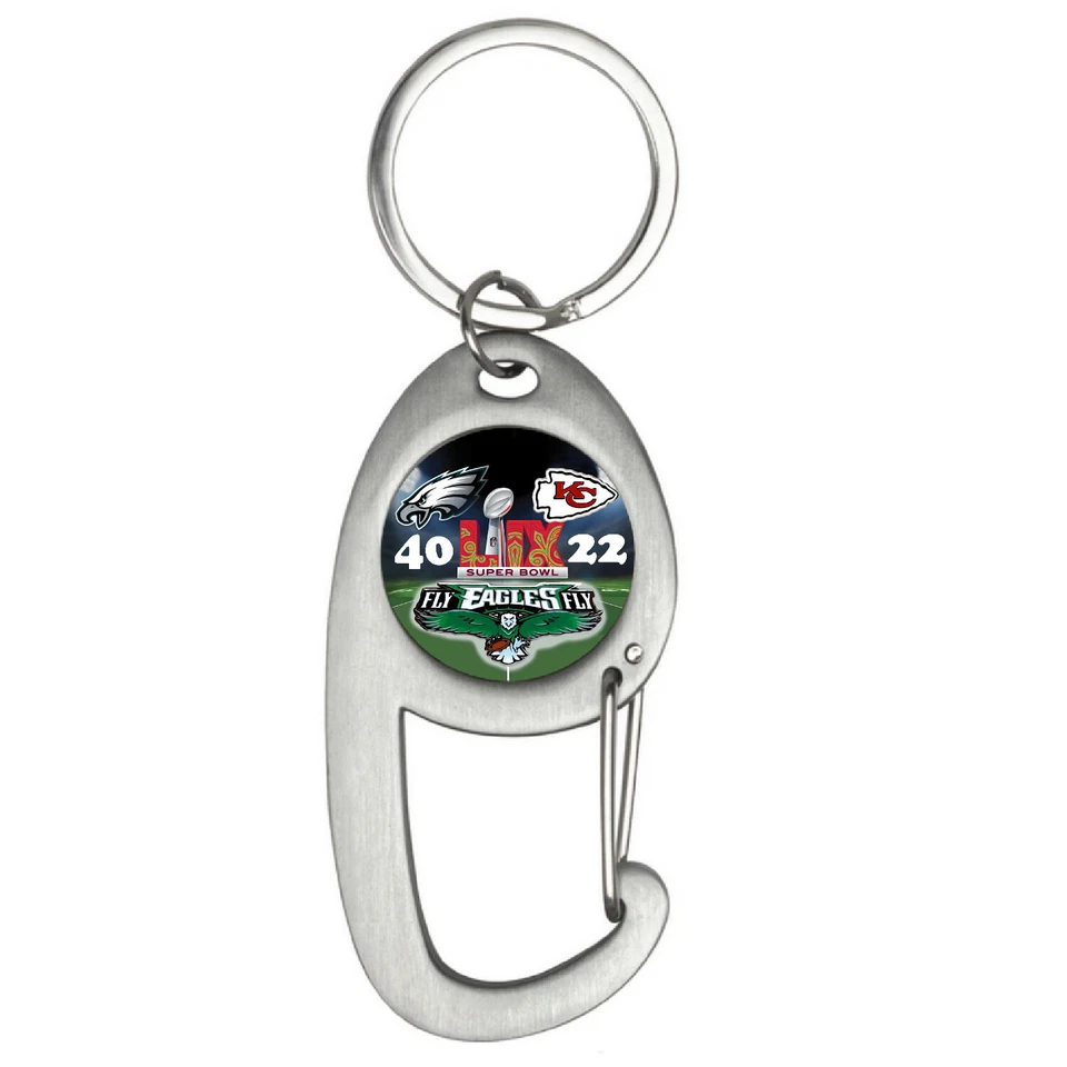 Philadelphia Eagles Super Bowl 59 Premium Brushed Silver Carabiner Keychain - Image 1 of 3