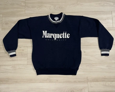 Vintage Marquette Golden Eagles Crewneck Men L Navy Blue Sweater Sweatshirt Cover