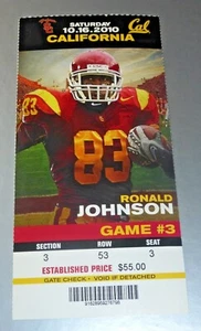 2010 USC TROJANS~VIRGINIA FOOTBALL BIGLIETTO COMPLETO (RONALD JOHNSON) 16/10/2010 - Foto 1 di 1