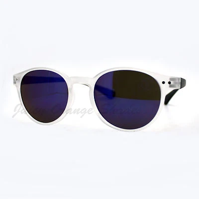Multicolor Mirror Lens Round Horn Rim Fashion Sunglasses Thin Light Frame - Image 1 of 4