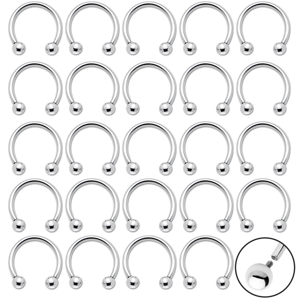 Horseshoe Rings 25 Internal Thread Circular Barbell 14G 00G Nipple PA Nose - Image 1 of 1
