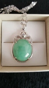 Genuine Light Green 17.2ct Jadeite Jade (Type A) 925 Silver Pendant with Chain - Picture 1 of 12
