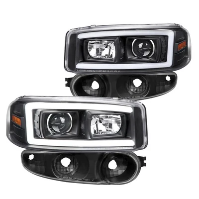 Fits 2000-2006 Gmc Sierra Yukon Black Led Tube Projector Headlights+Bumper Lamps Foto 1 de 4