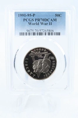1991-95-P PCGS PR70DCAM World War II Modern Commemorative Half Dollar Proof 50C - Image 1 of 2