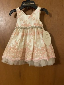American Couture Princess Dress Pearl Lace baby girl 6m pink Wedding Coquette - Picture 1 of 3