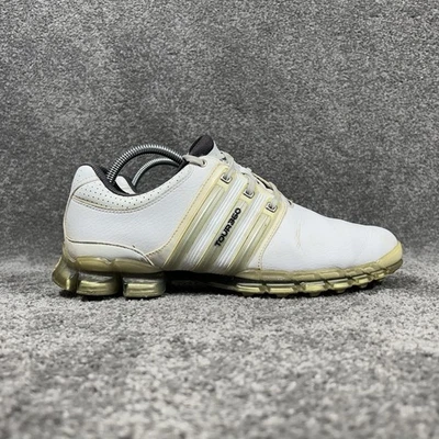 Zapatos de golf Adidas Tour 360 ATV M1 Q46877 para hombre talla 9 de cuero blanco con clavos usados Foto 1 de 4