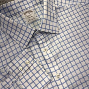 Brooks Brothers Oberhemd Herren 17-35 Soho Fit blau kariert Button Down Supima - Bild 1 von 9