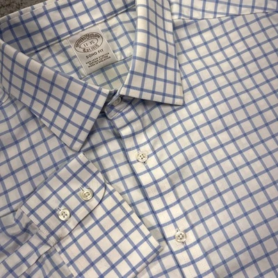 Brooks Brothers Dress Shirt Mens 17-35 Soho Fit Blue Check Button Down Supima - Image 1 of 4