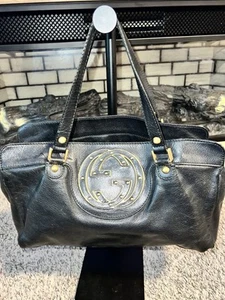 Gucci Blondie Satchel Black Leather GG Hangbag Purse - Picture 1 of 12