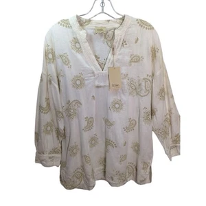 Elie Tahari Linen Paisley Embroidered Summer Top Ivory Beige NEW SZ L - Picture 1 of 8