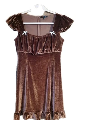 Delia's Dolls Kill Velvet Dress Brown Mini Y2K Babydoll - Image 1 of 4