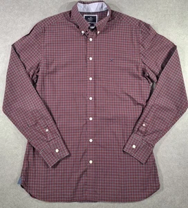 Hackett London Mens Long Sleeved Shirt Red Checked Medium Slim Fit Cotton Plaid - Picture 1 of 16