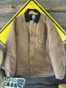 Carhartt Barn Chore Jacket C003 BRN Duck Canvas Coat Large Distressed Grunge - Picture 1 of 4