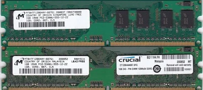 2GB 2x1GB PC2-5300 DDR2-667 CRUCIAL CT12864AA667.8FG MICRON Desktop Memory Kit - Image 1 of 4