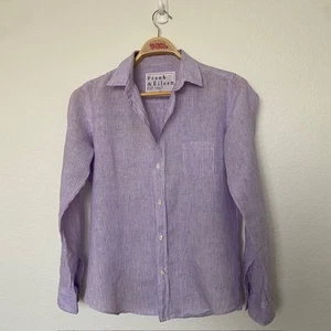 Frank & Eileen Barry Tailored Button Up Shirt Purple White Striped Women's Large - Picture 1 of 12