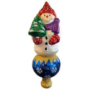 Alte Welt Christbaumspitze "Schneemann auf Ornament" Handarbeit - mundgeblasen - Bild 1 von 10