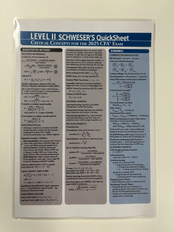 Kaplan Schweser Quicksheet CFA Level 2 2025 (Full Syllabus, Compact, Critical)** - Image 1 of 1